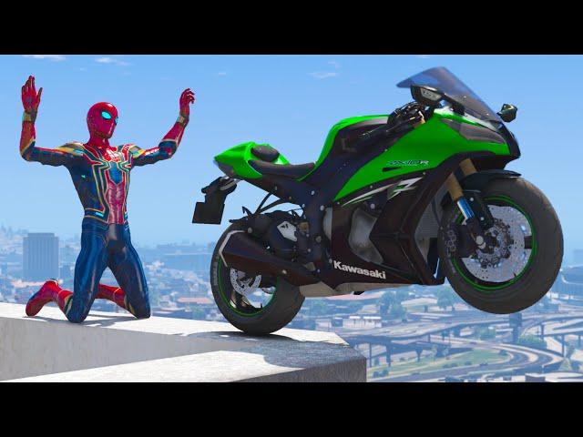 GTA 5 Iron Spiderman Motorcycle Stunts/Fails/Ragdolls ep 8 (Euphoria Ragdolls)