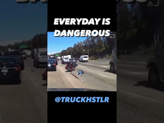 Honda Goldwing Crash Under 18 Wheeler Truck Rider Got Lucky️Instagram truckhstlr #motorcycle