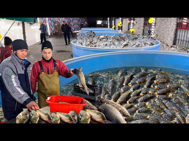 1000 KG or 1 TON of Fish SOLD in 10 Aquariums. Popular Street Food of Uzbeklistan.