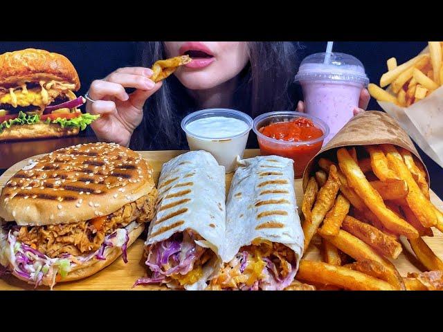 ASMR FAST FOOD *FRIED CHICKEN BURGER/SANDWICH + FRIES MUKBANG | EATING SOUNDS #shorts