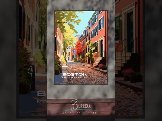 Boston Massachusetts Beacon Hill Neighborhood Travel Poster & Wall Art Poster Print