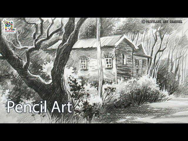 Forest Landscape Art With Pencil Drawing And Shading || Scenery In Forest