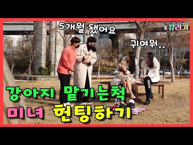 (ENG SUB) (Hidden camera) Pretending to leave a puppy and seducing a beautiful actress LoL