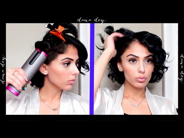 using a wireless automated curling iron on my short hair