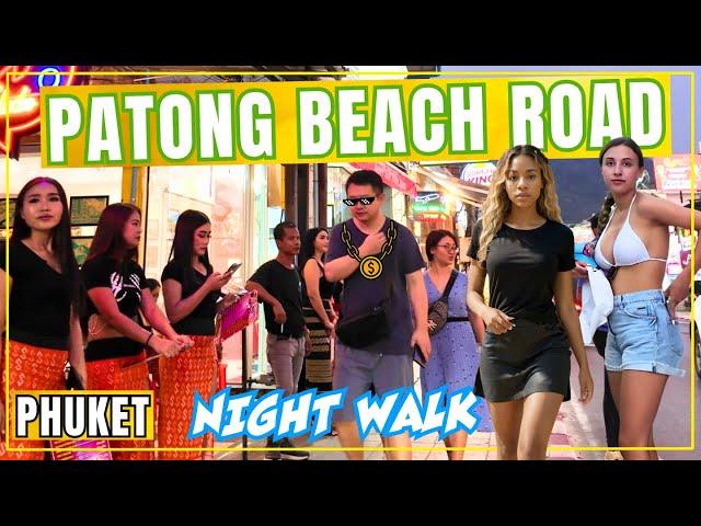 Crazy Night Walk Along Patong Beach Road in Phuket Thailand.