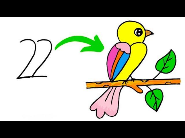 22 Easy Bird Drawings, How to Draw Birds Step by Step, How to Draw Animals by Numbers for Kids