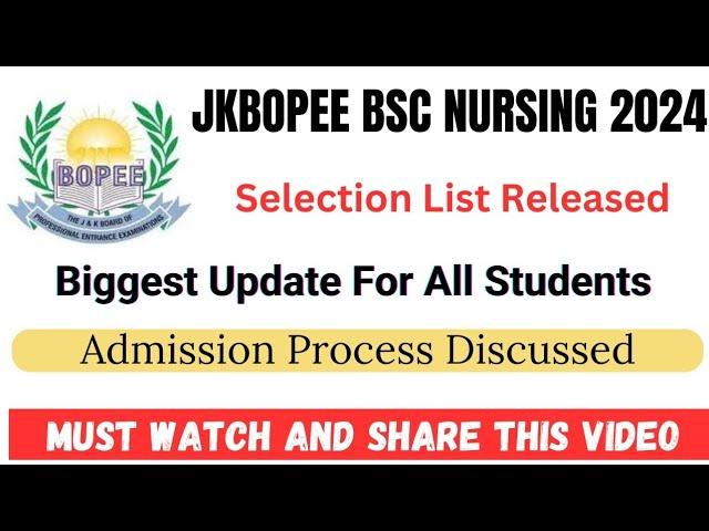 JKBOPEE Bsc Nursing Selection List Released Biggest Update For All Check Complete Details