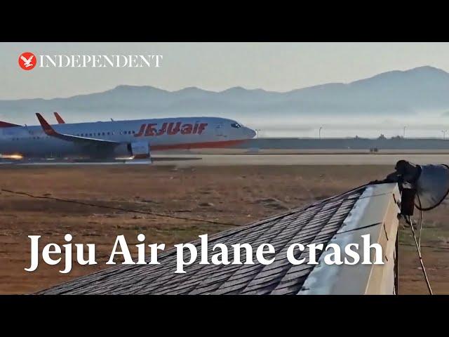 Moment Jeju Air plane skids along South Korea runway before crash