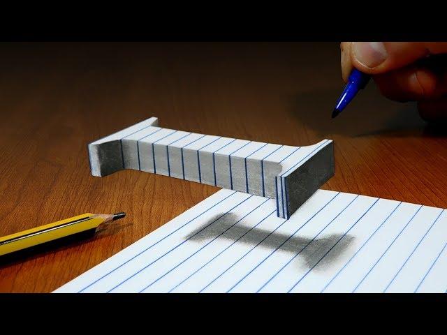 3D Trick Art On Line Paper, Floating Letter I