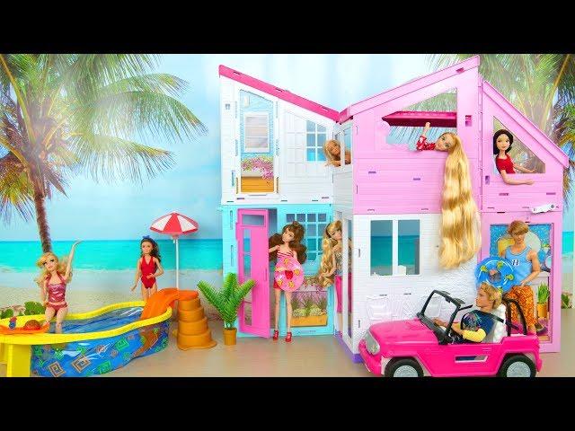 2019 New Barbie Malibu House Unboxing Assembly Casa boneka باربي البيت maison de plage Strand haus