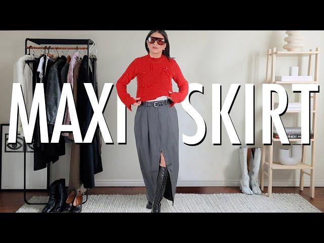 STYLE SESSION | GREY MAXI SKIRT OUTFIT IDEAS | COS, Acne Studios Mini Musubi, Lemaire Croissant Bag