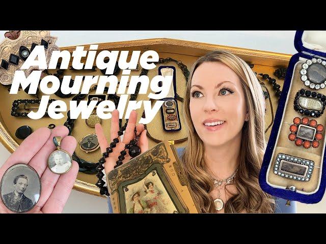 Recent finds & Antique Mourning Jewelry collection display ️