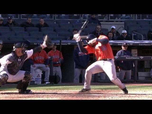 HOU@NYY: White remains in game after hit by pitch