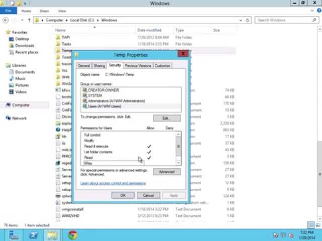 How to set read/write permissions of Temp folder on Windows IIS