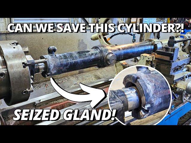 Can we SAVE This Cylinder with SEIZED Gland!? | Huge CAT 24M Motor Grader