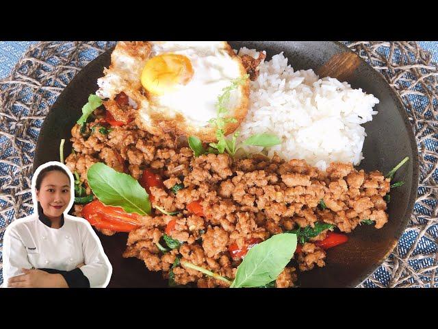 Thai Holy Basil Stir-Fry Recipe (Pad Krapow )泰式肉碎蛋飯 - 試食 |ThaiChef food