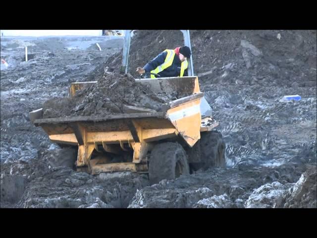 Dump truck gets stuck