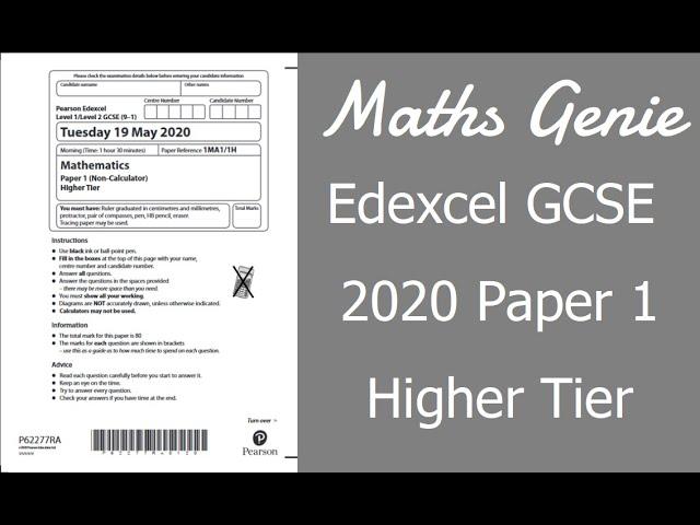 Edexcel GCSE Maths 2020 Higher Exam Paper 1 Walkthrough