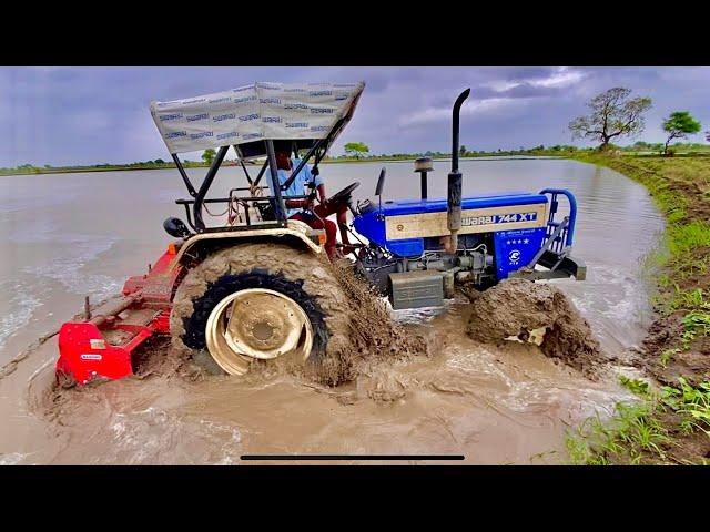 Rice  Farming Prepare | Swaraj 744 XT 2WD Tractor  attached Rotarvetor working in fully Mud |