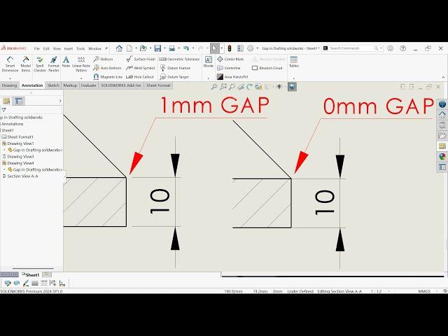 Line Distance Gap in SolidWorks Drafting