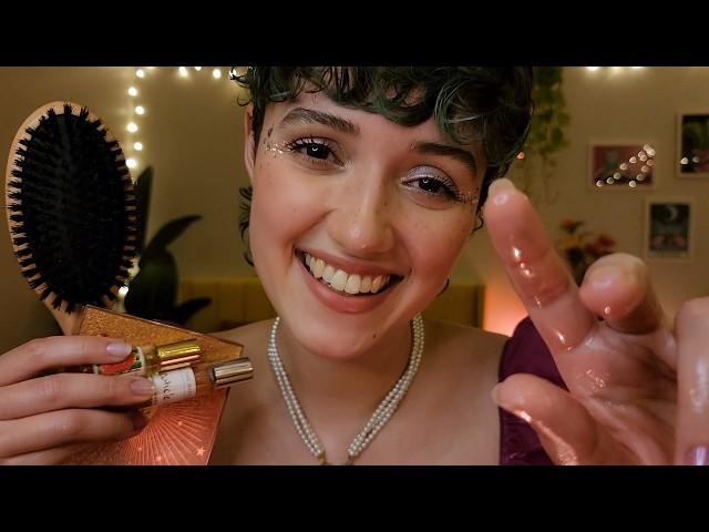 ASMR friend pampers you before bed  (makeup, hair oiling, affirmations, tingly personal attention)