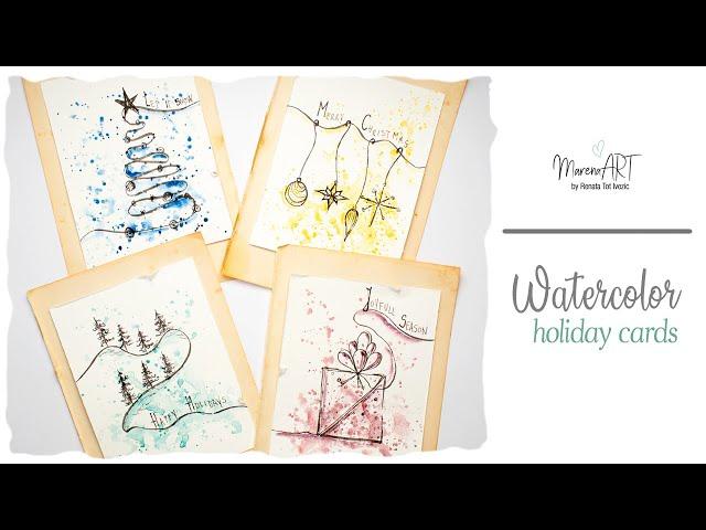 Watercolor ink and wash holiday cards - simple and quick idea