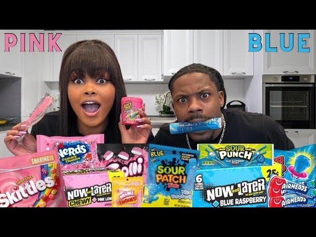 PINK FOOD VS BLUE FOOD CHALLENGE, HUBBA BUBBA, SLIME CANDY, JUICY DROP POP, CANDY MUKBANG