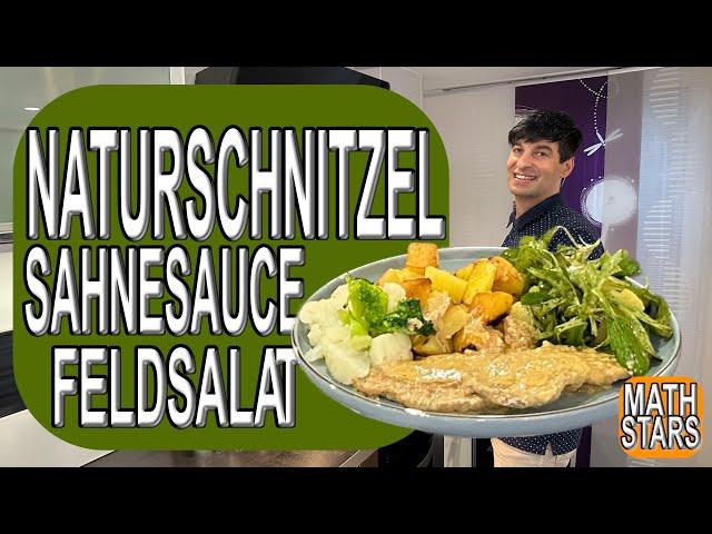 Natural schnitzel with creamy sauce, fried potatoes & vegetables - The perfect recipe to cook at ...