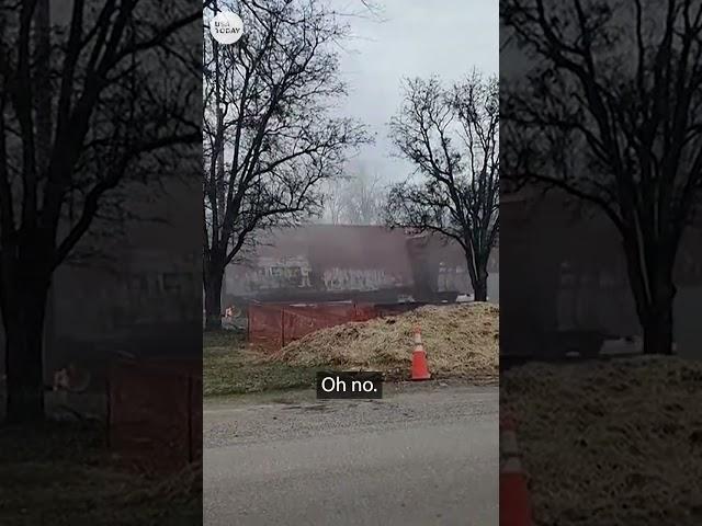 Train derails after smashing into truck carrying 134-foot beam | USA TODAY #Shorts