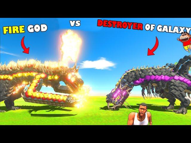 FIRE GOD vs DESTROYER OF GALAXY in Animal Revolt Battle Simulator | SHINCHAN CHOP FRANKLIN LAVA GOD