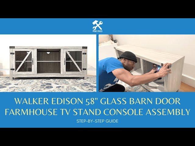 Walker Edison 58" Glass Barn Door Farmhouse TV Stand Console Assembly Wesley Modern Farmhouse Stand