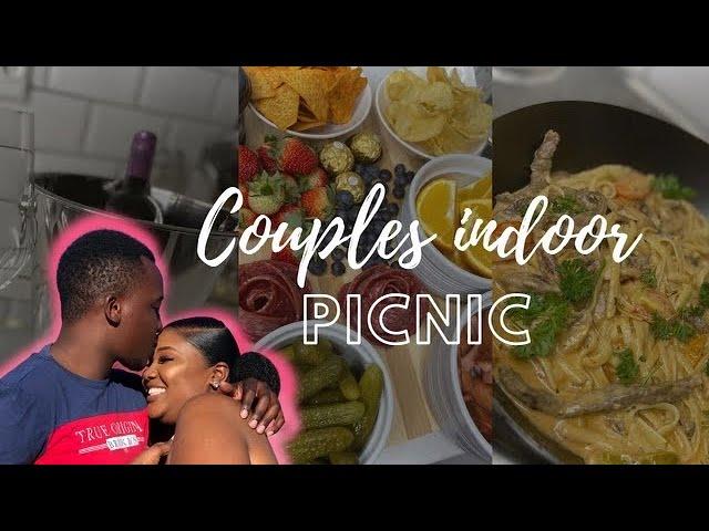 Couples indoor picnic date .Namibian couple . Date night inspo