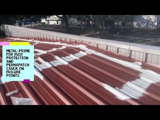 How to Prime and Caulk a Metal Roof Coating Application #roofcoating #roofrestoration #roofpainting