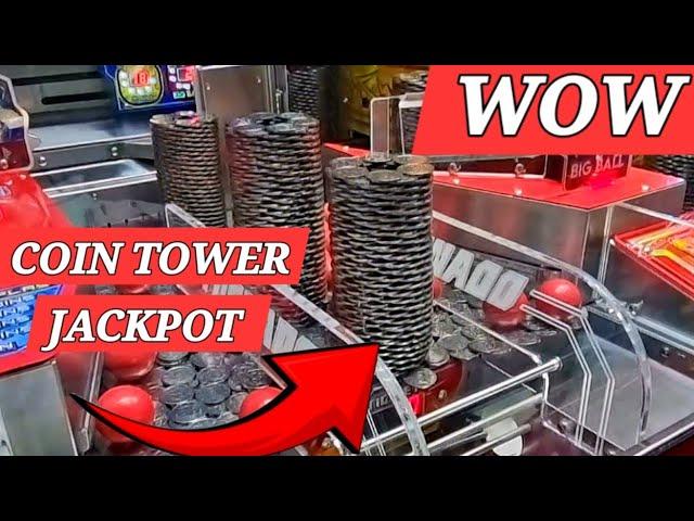 Can WE Get A JACKPOT coin TOWER OVER The EDGE ? uk, Arcade, amusements, holiday resort Bridlington.