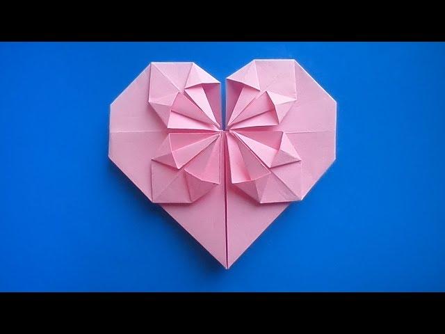 оригами сердце с цветком, origami heart with a flower