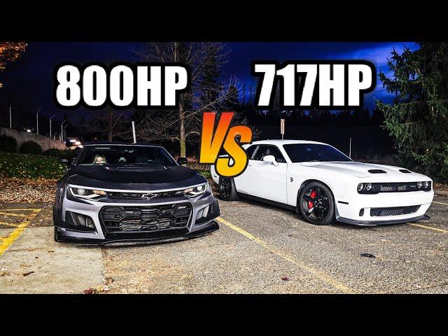 MY FRIENDS CAMMED CAMARO ZL1 CALLS OUT MY STOCK HELLCAT TO ROLL RACE!! | Camaro ZL1 vs Hellcat