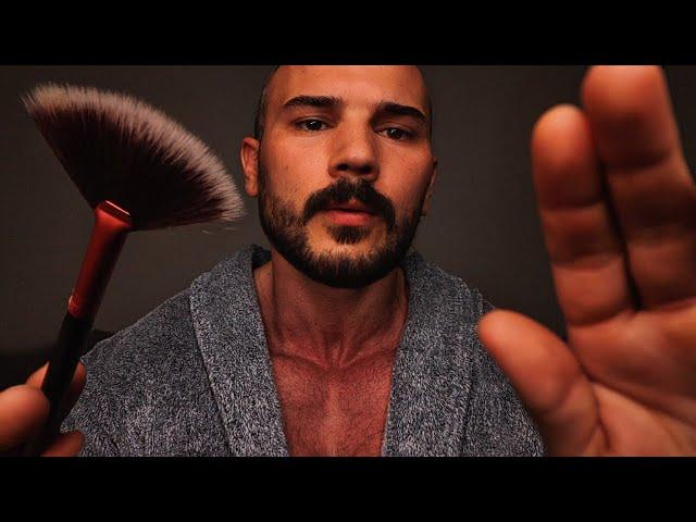 ASMR to Relieve Stress and Anxiety (Face Brushing - Face Tracing) Safe Male Personal Attention