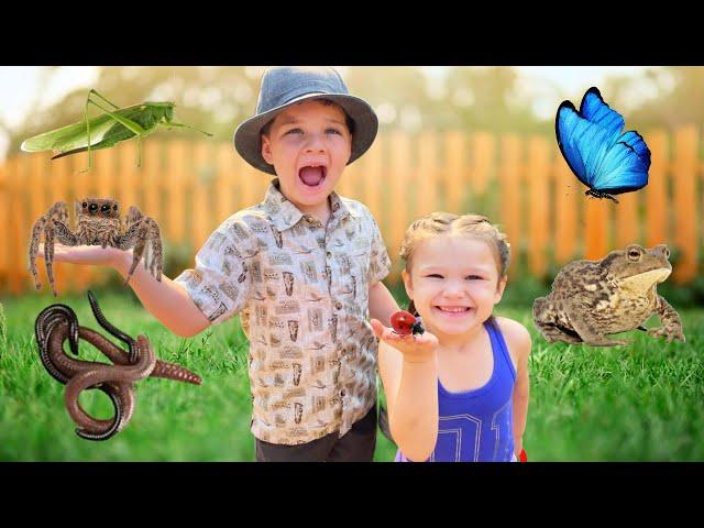 BUG HUNT OUTDOOR ADVENTURE with CALEB at GRANDMAS HOUSE! Kids FIND SPiders, FROGS,  WORMS, BUGS!