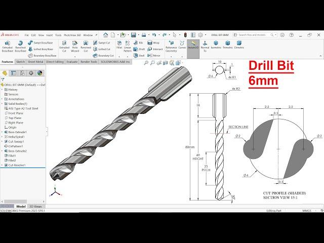 How to create drill bit in Solidworks