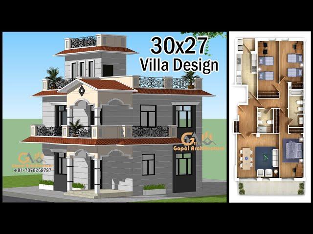 30'-0"x27'-0" 2 Floor Classic 3D Villa Design |  Villa Design | Gopal Architecture