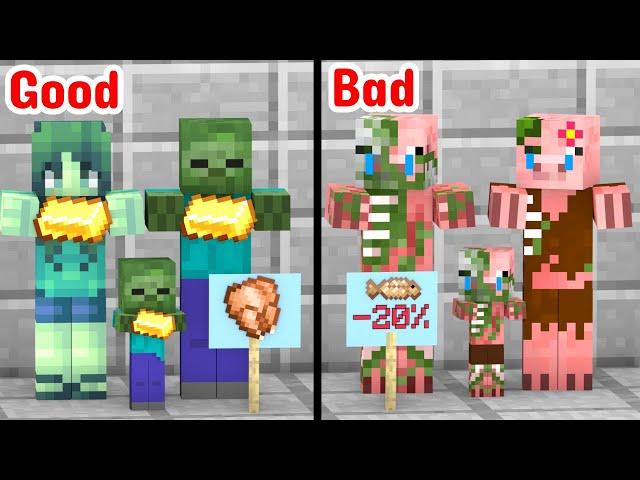 Bad vs Good Zombie Family - Minecraft Animation