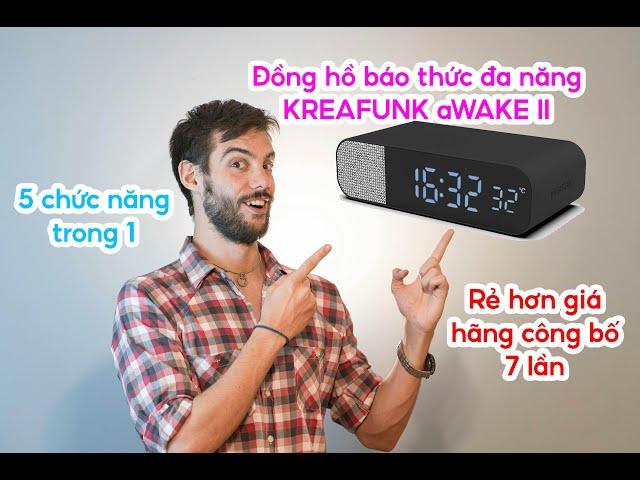 Đồng hồ báo thức Kreafunk aWAKE II kiêm loa Bluetooth 5.0, đèn ngủ, sạc không dây, nhiệt kế điện tủ