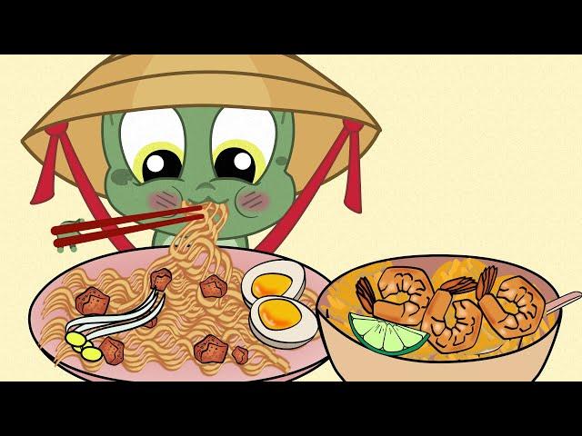 #animation 애니먹방 | MUKBANG Animation by Cute Kvaka Eating Delicious Noodles, Fried rice with Shrimps