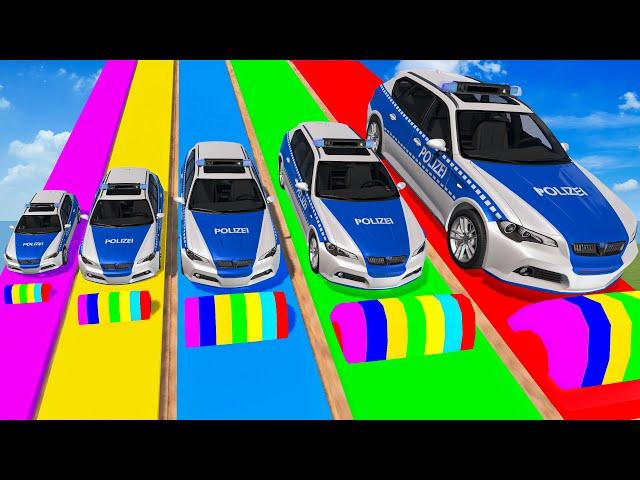 Big & Small Police Cars with Slide Color and Portal Trap - Police Chase vs Cars - BeamNG.Drive