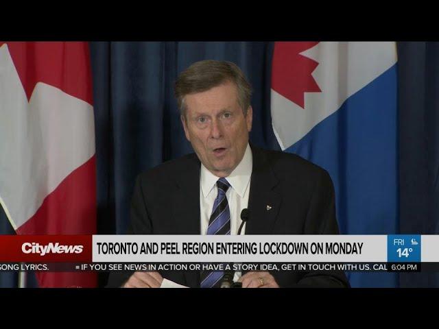 Toronto and Peel region entering lockdown on Monday