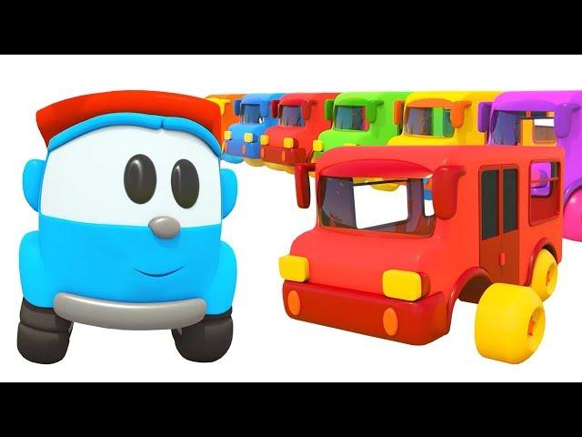 Разноцветные автобусы и животные - Песенки с Левой - Музыкальные мультики для детей