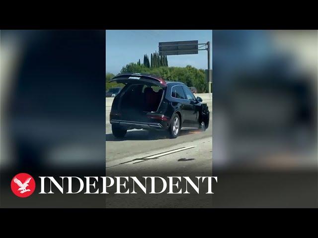 Woman drives Audi down California freeway without front tyre