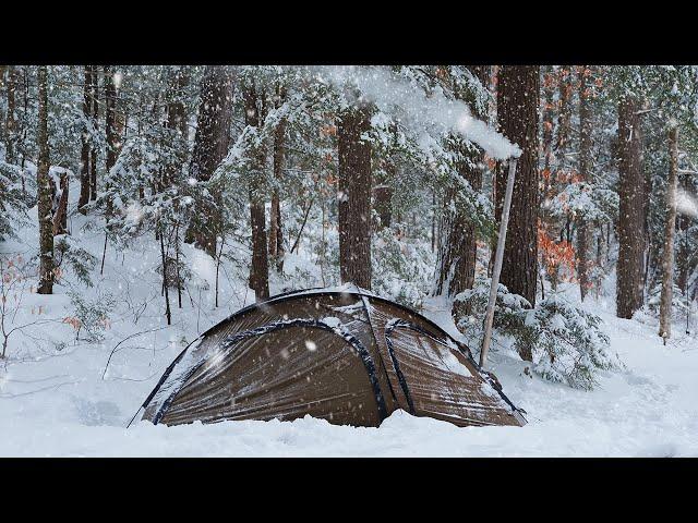 Hot Tent Winter Camping in a Snow Storm | Buried by Snow