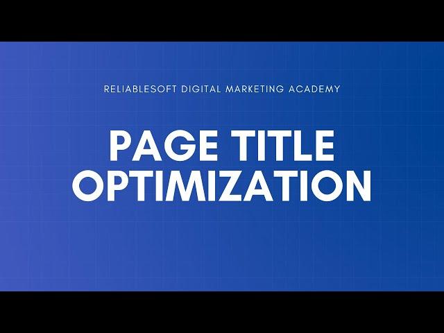 SEO Page Title  - How to optimize Title Tags for SEO