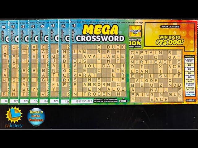 3 WINNERS! $75K PRIZE MEGA CROSSWORD SCRATCHERS #scratchcards #lotto #calottery